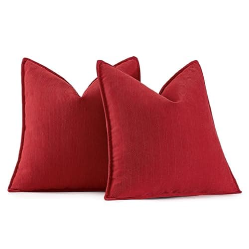 MIULEE Pack of 2 Red Decorative Pillow Covers 18x18 Inch Soft Chenille Couch Throw Pillows Farmhouse Cushion Covers with Elegant Design for Sofa Bedroom Living Room Boho Home Decor