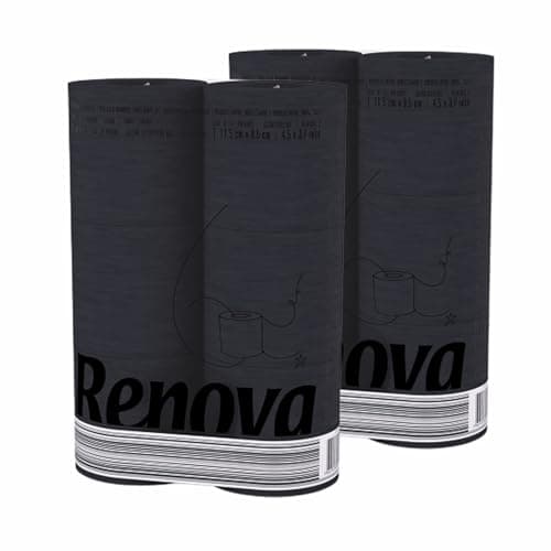 Renova Colored Toilet Paper Bulk Pack of 6 Compact Rolls- 140 Sheets - 3 Ply - Eco-label Certified - Septic System Safe - Sustainable & Soft (Black, 2 Packs of 6 rolls)