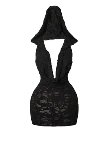 Milumia Women's Gothic Distressed Cowl Neck Mini Dress Sexy Hooded Bodycon Night Out Dresses Black Large
