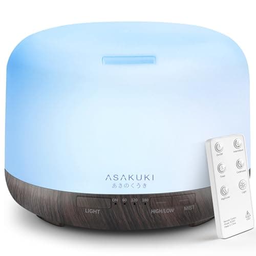 ASAKUKI 500ml Premium, Essential Oil Diffuser with Remote Control, 5 in 1 Ultrasonic Aromatherapy Fragrant Oil Humidifier Vaporizer, Timer and Auto-Off Switch Brown