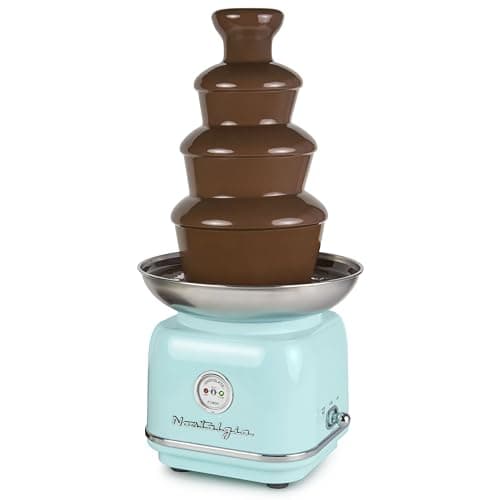 Nostalgia 4 Tier Electric Chocolate Fondue Fountain Machine for Parties - Melts Cheese, Queso, Candy, and Liqueur - Dip Strawberries, Apple Wedges, Vegetables, and More - 32-Ounce - Aqua