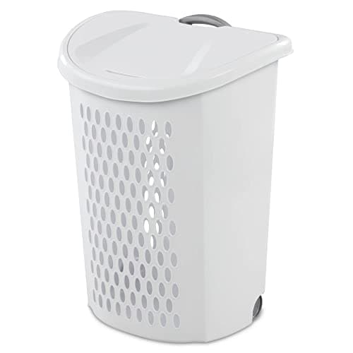 Ultra Wheeled Design Clothes Laundry Basket, Mind Reader Basket Collection，135 Liter （20 1/8" x 15 3/8" x 26 3/4"）Capacity, Laundry Hamper White Lid & Base w/Plastic Handle & Wheels