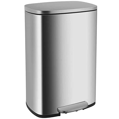 FDW 13 Gallon/50 L Garbage Can Kitchen Trash Can with Lid for Office Bedroom Bathroom Step Trash Bin Fingerprint-Proof Brushed Stainless Steel 13 Gallon / 50 Liter