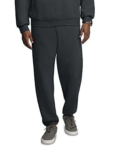 Fruit Of The Loom Mens Eversoft Fleece Elastic Bottom With Pockets, Relaxed Fit, Moisture Wicking, Breathable Sweatpants, Black Heather, Large US