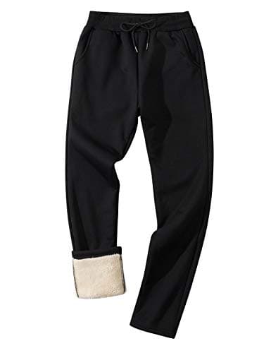 Gihuo Men's Winter Fleece Pants Sherpa Lined Sweatpants Straight Leg Active Running Sweat Pants Comfy Lounge Pants (2# Black, X-Large)