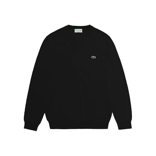 Lacoste Men's Long Sleeve V Neck Cotton Jersey Sweater, Black, X-Large