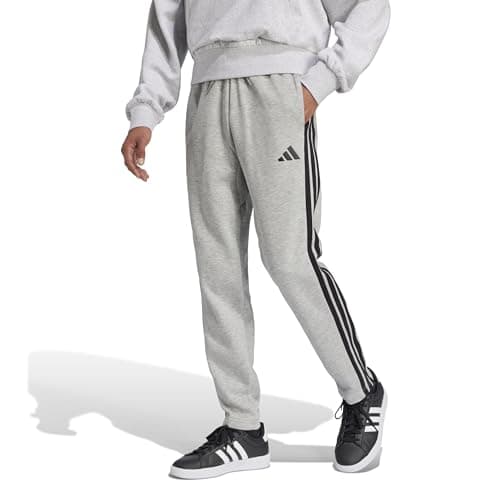 Adidas Men's Essentials 3-Stripes Fleece Open Hem Pants, Medium Grey Heather/Black, X-Large/Tall