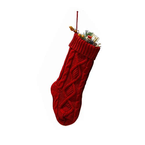 Meiosuns Christmas Stockings Cable Knit Stocking Christmas Decorations Goodie Bags Gift Fireplace Xmas Tree Stocking Ornaments for Holiday Family Friends (Burgundy, Length 18", Pack of 1)