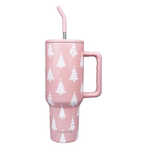 MugFresh Christmas Gifts for Women, Christmas Tumbler 40 oz Tumbler with Handle and Straw Cup Holder Friendly Insulated Travel Mug Stainless Steel Water Bottle