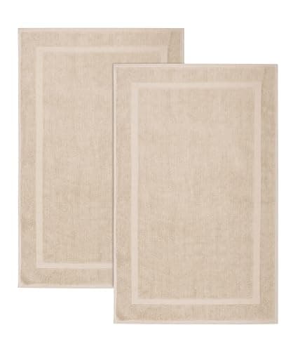 COTTON CRAFT Bath Mats - 2 Pack 100% Cotton 21x30 Inches - Ultra Absorbent - Plush 900 GSM - Banded Border Luxury Towel Rug - Step Out Tub Shower Floor Mat -Not a Bathroom Rug - Linen