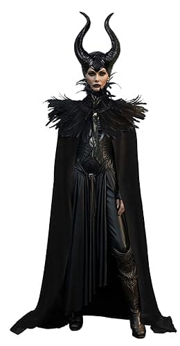 HOMELEX Evil Queen Horns with Feather Cape Shawl Set Black Halloween Costume for Women