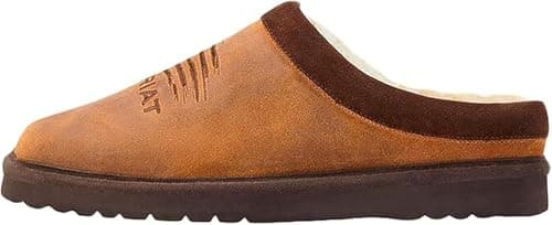 ARIAT Men's House Slippers, Patriot Square Toe, Leather with Faux Shearling Lining