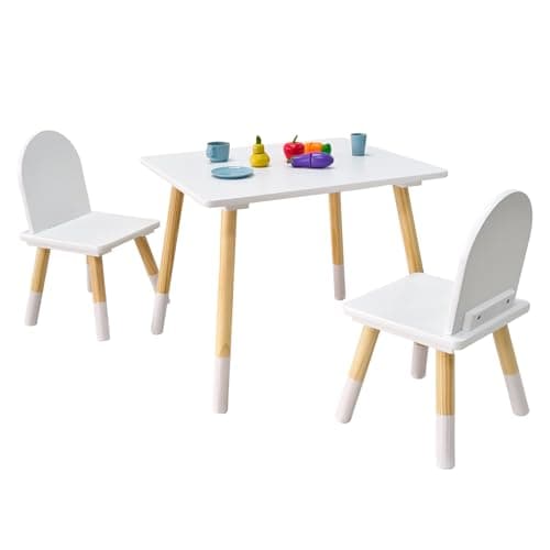 IDEA FAMILY Kids Wood Table and 2 Chair Sets, Toddler Small Multi-Activity Study, Eating, and Playing Table Set for Age 3-7, Child Desk and Chair Set for Daycare, Classroom, Home