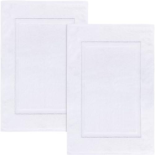 Utopia Towels Cotton Banded Rug, Bath Mats, Not a Bathroom Rug, 21 by 34 Inches, 100% Ring Spun Cotton, Highly Absorbent Shower Bathroom Floor Mat, White, 2 Pack