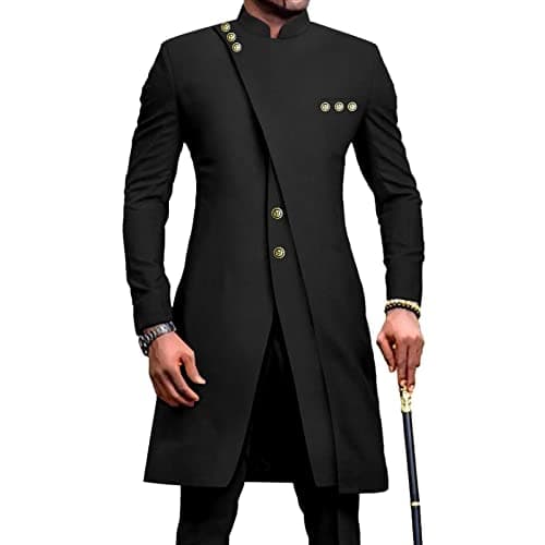 African Suits for Men Slim Fit Single Breasted Blazer and Pants Set Business Dress Suit Party Wedding Evening Black XX-Large