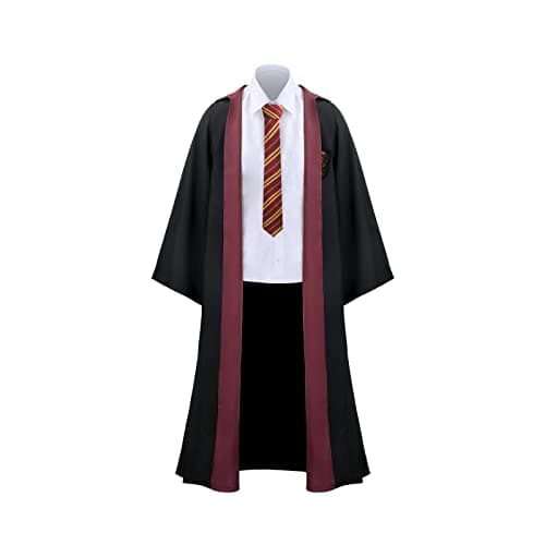 PUPUMP Kids Wizard School Costume Robe Boys Girls Magician Prestige Hooded Wand Cape Cloak Halloween Cosplay Witch Dress Up Outfit (Red, Medium (7-8))