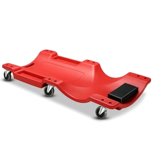 Auto Dynasty 40 Inches Mechanic Creeper, Automotive Garage Repair Low Profile Under Car Rolling Creeper with Padded Headrest, Plastic, Red