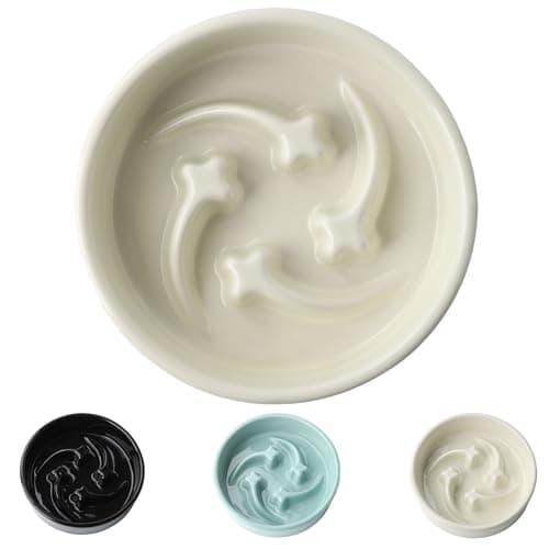 ONIANT Ceramic Slow Feeder Dog Bowls Small Breed, 0.6 Cups Slow Eating Dog Bowl, Anti-Gulping Puppy Food Bowl Reduce Choking, Puzzle Maze Design Pet Dishes for Fast Eaters, 6.3 inch - Beige