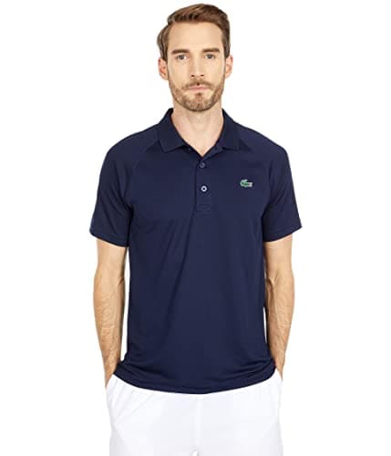 Lacoste Mens Ultra Dry Raglan Sleeve Polo Sport Short, Navy Blue, Medium