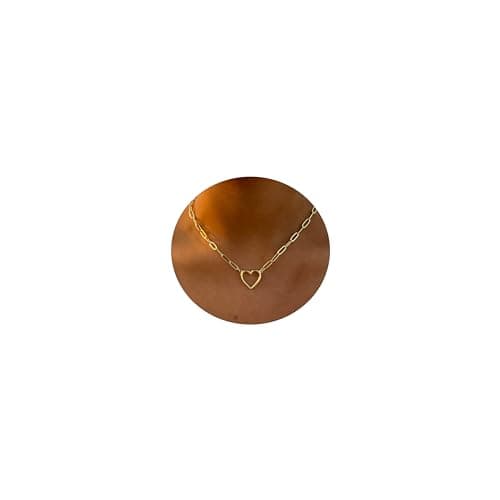 ASCOMY Dainty Gold Necklace for Women 14K Gold Plated Necklaces for Her Delicate Love Heart Necklace Paperclip Chain Heart Pendant Cute Necklaces Festival Jewelry Gift for Women