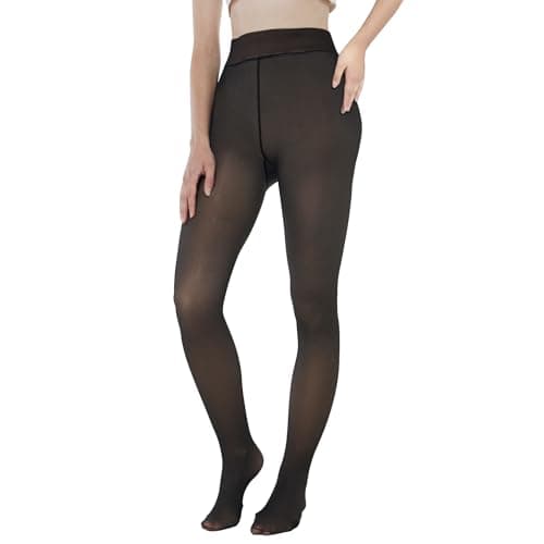 EXQUISLIFE Fleece Lined Tights Sheer Women - Fake Translucent Warm Pantyhose Leggings Sheer Thick Tights, for Winter (US, Alpha, Medium, Regular, Regular, Black)