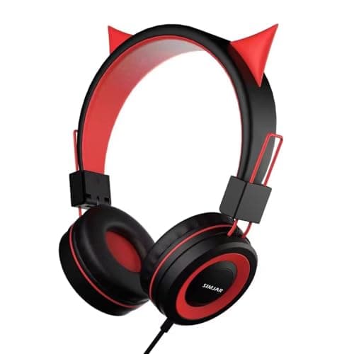 SIMJAR Cat Ear Kids Headphones for Halloween/Daily Use/School, Wired Boys/Girls Foldable Headphones with Adjustable Headband, 3.5 MM Jack for Online Learning/Travel/Tablet/iPad/Computer