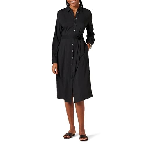 Amazon Essentials Women's Georgette Long Sleeve Midi Length Shirt Dress, Black, XX-Large