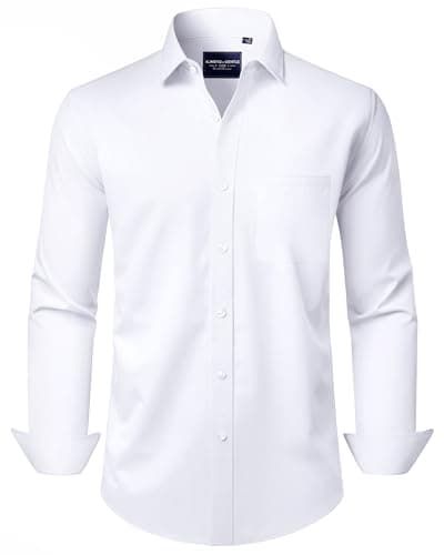 Alimens & Gentle White Dress Shirt for Men Long Sleeve Stretch Wrinkle Free Button Down Shirts Casual Work Formal Shirts