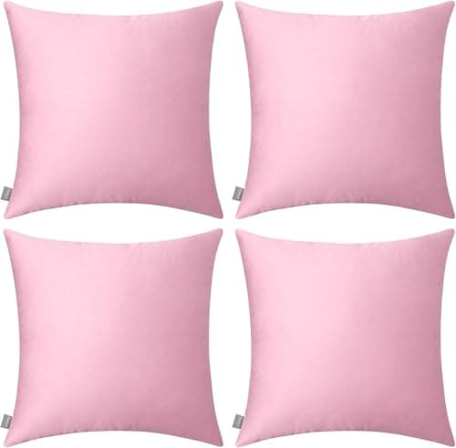 Thmyo 4-Pack 100% Cotton Comfortable Solid Decorative Throw Pillow Case Square Cushion Cover Pillowcases Sublimation Blank Valentine's Day DIY Pillow Covers for Sofa Bed(18x18 inch/ 45x45cm,Pink)