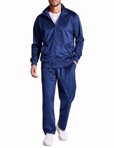 COOFANDY Velour Tracksuit Men Long Sleeve Mens Suits Athletic Fit 2 Piece Jogging Suits Mens Zip Up Jacket