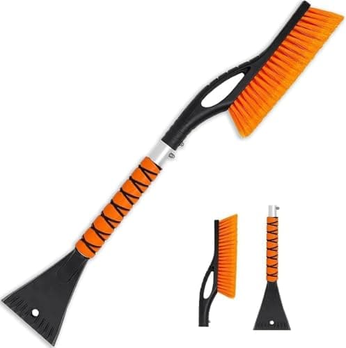 PLACHIDAY Snow Brush & Ice Scraper, 27 Inch, Ice Scrapers for Car Windshield, Detachable Snow Removal Tool with Ergonomic Foam Grip for Cars, Trucks, Suvs (Heavy Duty Abs, PVC Brush)