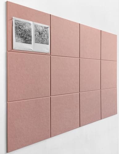 DECORITA Large Cork Board Alternative - 47"x35" 12 Pack Felt Wall Tiles with Safe Removable Adhesive Tabs, Cork Wall Tiles Cork Board for Home Office Pin Board Tack Board 48 x 36 - Pink