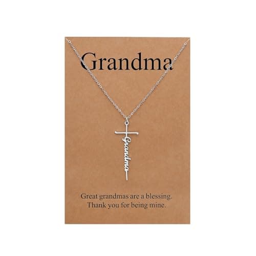 Lcherry Grandma Gifts from Granddaughter - Grandma Cross Necklace for Women, Religious Birthday Mother's Day Gifts Necklace for Mom Women