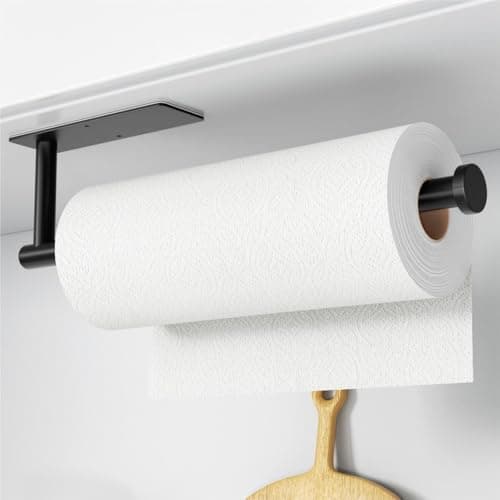 Paper Towel Holder - Self-Adhesive or Drilling, Matte Black Wall Mounted Rack - SUS304 Stainless Steel Kitchen Roll Dispenser Under Cabinet
