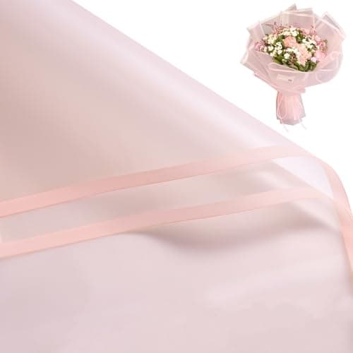 WRAPAHOLIC 20 Sheets Flower Wrapping Paper - 22.4 x 22.4 inch Pink Border Water-Resistant Floral Bouquet Wrapping Paper, Florist Supplies Packaging Paper for Wedding Birthday Gift DIY