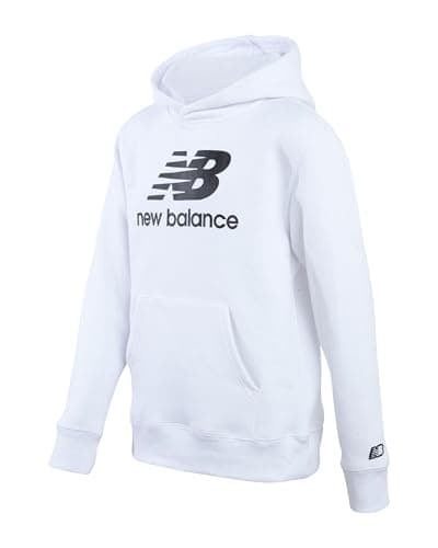 New Balance Boys Hoodie - Cozy Soft Fleece Pullover Boys Sweatshirts with Pocket - Athletic Kids Sweatshirts (8-20), Size 10-12, White