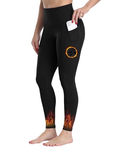 CHRLEISURE Fleece Lined Leggings Women with Pockets - Winter Warm Thermal Thick Tights High Waisted Yoga Pants(Black, M)