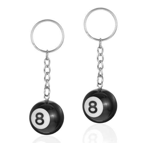 2 PCS 8 Ball Keychain Billiards Ball Keyring Creative Number 8 Billiard Automobile Keychains Key Chains for Key Accessories, Billiards Lover, Sports Souvenirs Practical Accessories Gift, 1in