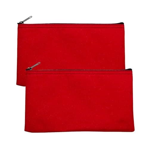Cardinal bag supplies Multipack of 2 Compact Zipper Cloth Pouches, Zipper Bag, Travel Toiletry, Cosmetics, Stationary Case, 11 x 6 inches (Red)