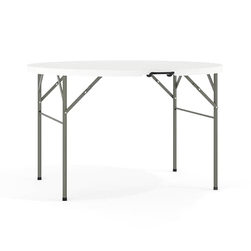Flash Furniture Freeman 4' Round Plastic Folding Table with Carrying Handle, Plastic Foldable Table for Indoor/Outdoor Events, White