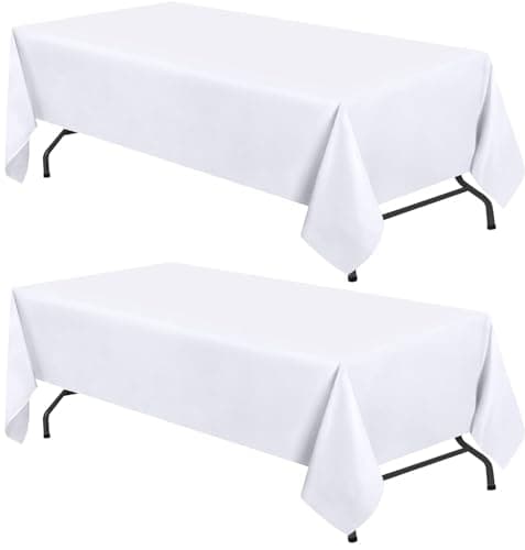 WEALUXE White Table Cloths for 8 Foot Rectangle Tables, 2-Pack, 60x126 inches, Water, Stain and Wrinkle Resistant, 200 GSM Washable Poly Fabric Tablecloths Rectangular, Elegant and Durable