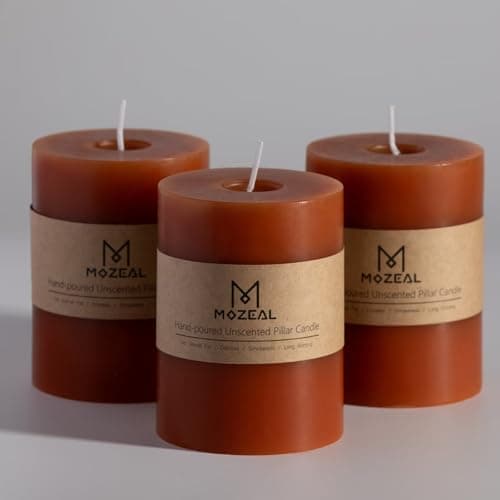MOZEAL 3" x 4" Hand-Poured Unscented Candle, Dripless Pillar Candle Set of 3, Long Clean Burning, Approx 72 Hours Burn Time, Rustic Country Style, Wedding, Autumn, Home Decor, Burnt Orange