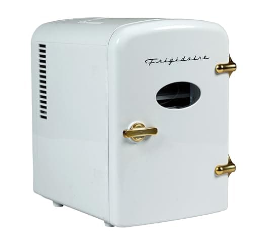 Frigidaire Retro Mini Personal Fridge Cooler, Holds up to 9 Cans, Portable for Car, Office, Bedroom, Dorm Room, or Cabin, Includes 110V AC and 12V DC cords - White Gold (Special Edition Color)