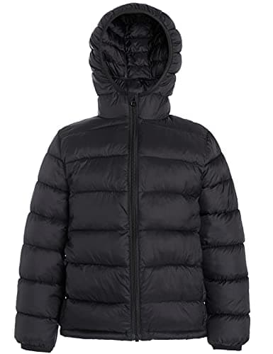 CECORC Winter Coats for Boys and Girls - Kids Hoods (Padded) Light Puffer Jacket for Outwear, Size 8-10, (Black, L (10)