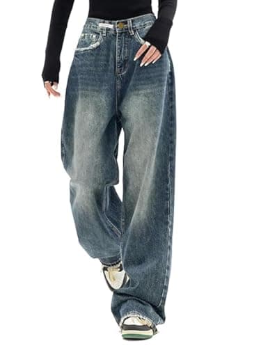 EMMIOL Baggy Jeans for Women High Waist Streetwear Jeans Vintage Wide Leg Straight Denim Pants Womens Casual Trousers