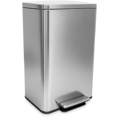 SIMPLI-MAGIC 50 Liter / 13.2 Gallon Soft-Close, Smudge Resistant Trash Can with Foot Pedal and Built in Filter- Stainless Steel, Sleek Finish