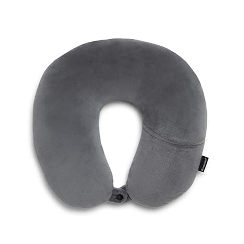 Brookstone Microbead Travel Head and Neck Pillow Lightweight and Plush with Phone or Headphone Pocket, Dark Grey