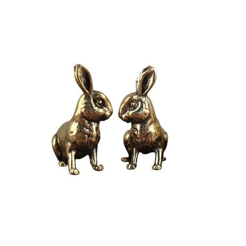 LESHOW Small Brass Rabbit Figurine Set 1 Pair Decorative Rabbit Statue Ornament for Home Animal Decor