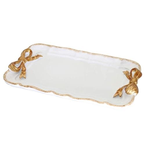 Vintage Decorative Tray Jewelry Tray Towel Tray Storage Tray Rings Necklace Bracelets Earrings Trays Cosmetics Jewelry Organizer Retro Design Bow Decor Resin Plate Coquette Room Decor (White)