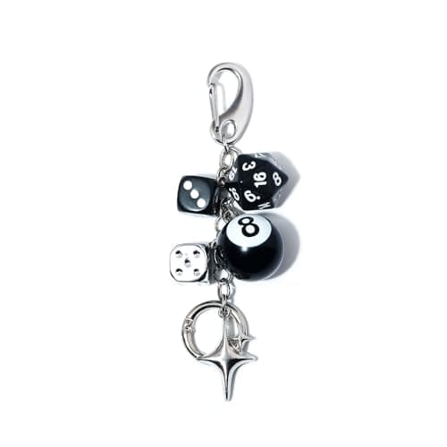 SORGERLY 8 Ball Dice Charm Keychain - Cool Black Bag Purse Handbag Backpack Car Accessories - Y2K Aesthetic Star Key Chain for Women Men(Black)